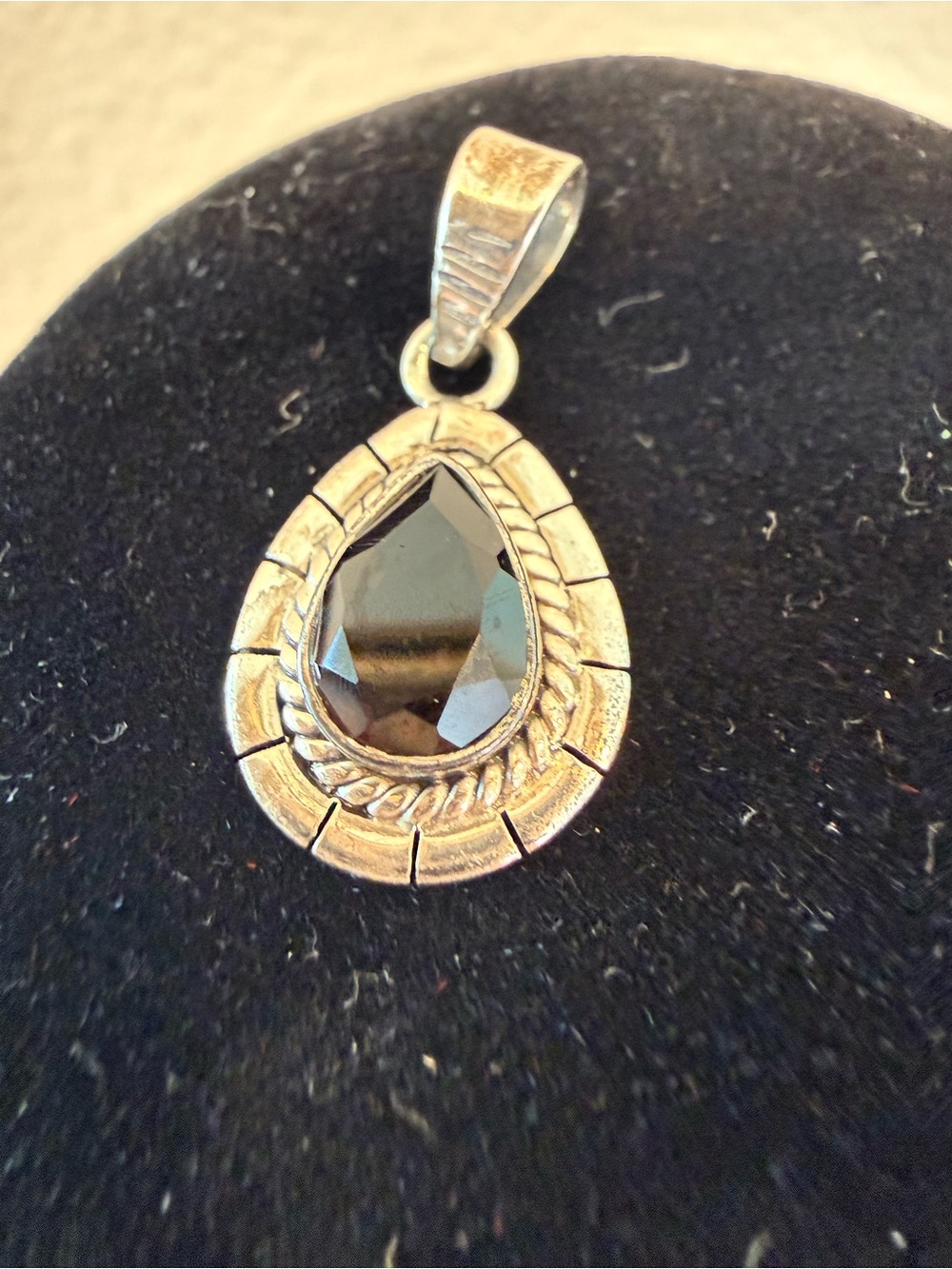 Sterling-Silver Teardrop Pendant with Dark Smoky Quartz Gem - Picture 2 of 6